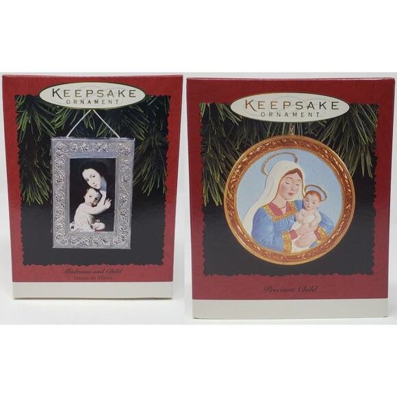 1996 Hallmark Madonna & Child 2-Piece Handcrafted Keepsake Holiday Ornament Set - Picture 1 of 9